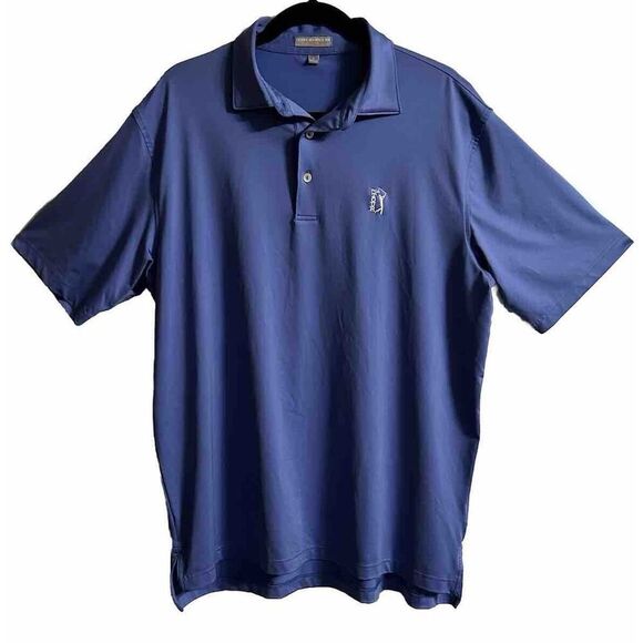 Peter Millar Summer Comfort Men’s Size L Blue Golf Polo Shirt PGA Tour Logo - Picture 1 of 11